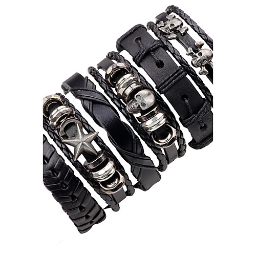 6pcs Men's Leather Bracelet Layered woven Skull Star Punk Hip-Hop Leather Bracelet Jewelry Black For Stage Club
6pcs Men's Leather Bracelet Layered woven Skull Star Punk Hip-Hop Leather Bracelet Jewelry Black For Stage Club