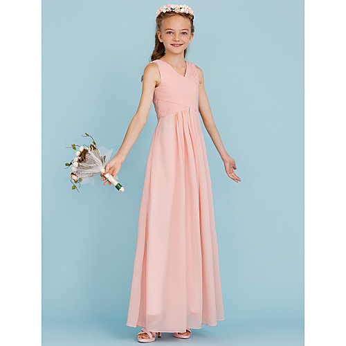 Sheath / Column Floor Length Junior Bridesmaid Dress Party Chiffon V Neck with Criss Cross / Wedding Party / Open Back
Sheath / Column Floor Length Junior Bridesmaid Dress Party Chiffon V Neck with Criss Cross / Wedding Party / Open Back