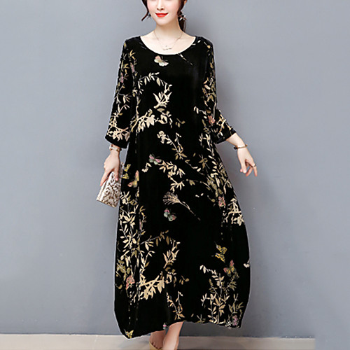 Women's Loose Midi Dress Black 3/4 Length Sleeve Black Floral Print Fall Round Neck Streetwear Going out Loose M L XL XXL 3XL 4XL / Plus Size / Plus Size
Women's Loose Midi Dress Black 3/4 Length Sleeve Black Floral Print Fall Round Neck Streetwear Going out Loose M L XL XXL 3XL 4XL / Plus Size / Plus Size