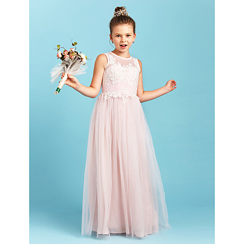 Princess Floor Length Junior Bridesmaid Dress Party Tulle Jewel Neck with Pleats / Wedding Party / See Through
Princess Floor Length Junior Bridesmaid Dress Party Tulle Jewel Neck with Pleats / Wedding Party / See Through