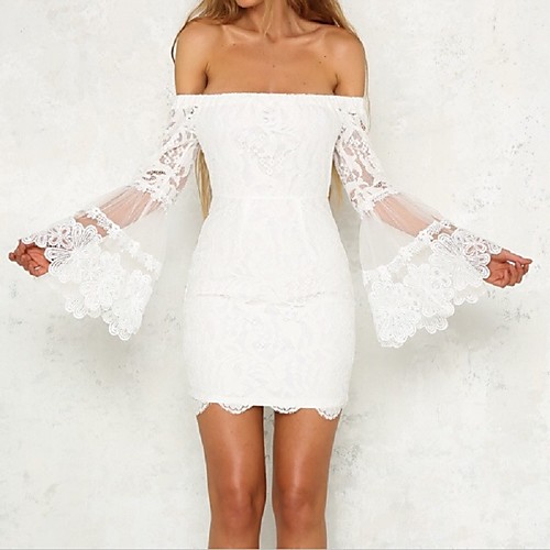 Women's Bodycon Short Mini Dress Black Long Sleeve White Solid Colored Lace Fall Summer Boat Neck Flare Cuff Sleeve Skinny Off Shoulder S M L XL / Sexy
Women's Bodycon Short Mini Dress Black Long Sleeve White Solid Colored Lace Fall Summer Boat Neck Flare Cuff Sleeve Skinny Off Shoulder S M L XL / Sexy