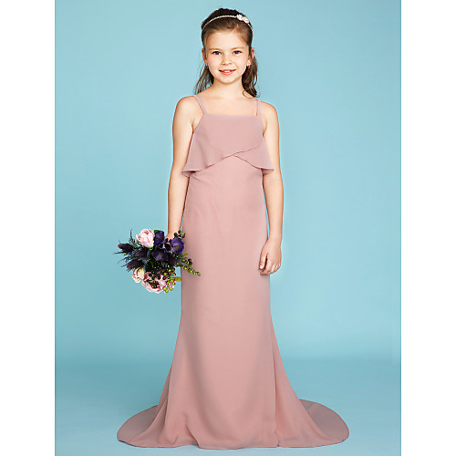 Sheath / Column Sweep / Brush Train Junior Bridesmaid Dress Party Chiffon Spaghetti Strap with Tiered / Wedding Party / Open Back
Sheath / Column Sweep / Brush Train Junior Bridesmaid Dress Party Chiffon Spaghetti Strap with Tiered / Wedding Party / Open Back