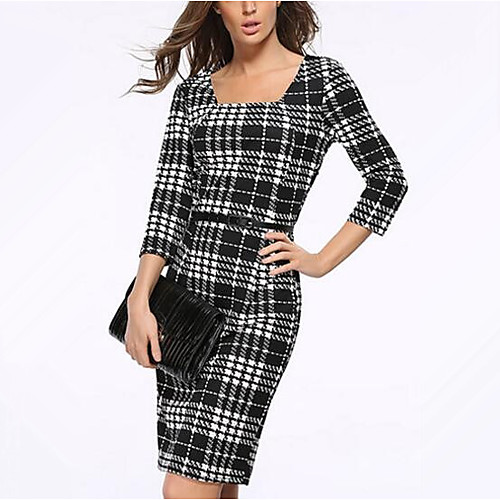 Women's Bodycon Knee Length Dress Black 3/4 Length Sleeve Check Spring Summer Square Neck Going out Belt Not Included Slim S M L XL XXL 3XL
Women's Bodycon Knee Length Dress Black 3/4 Length Sleeve Check Spring Summer Square Neck Going out Belt Not Included Slim S M L XL XXL 3XL