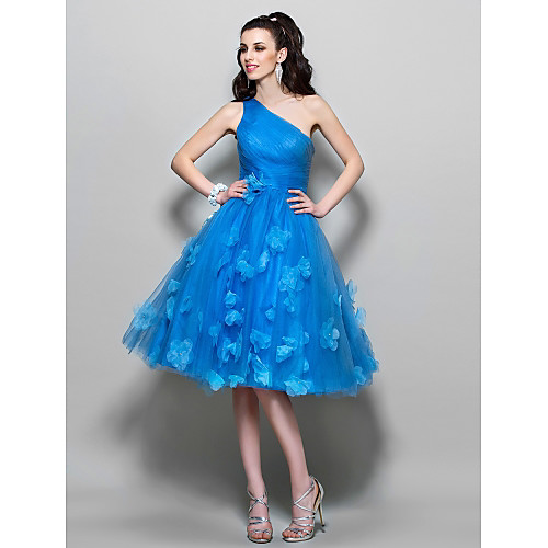 A-Line 1950s Cocktail Party Prom Dress One Shoulder Sleeveless Knee Length Tulle with Ruched Appliques 2021
A-Line 1950s Cocktail Party Prom Dress One Shoulder Sleeveless Knee Length Tulle with Ruched Appliques 2021
