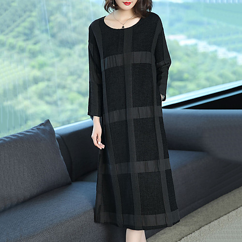 Women's Loose Midi Dress Black Long Sleeve Black Check Print Fall Spring Round Neck Loose S M L XL XXL 3XL / Cotton / Plus Size / Plus Size / Cotton
Women's Loose Midi Dress Black Long Sleeve Black Check Print Fall Spring Round Neck Loose S M L XL XXL 3XL / Cotton / Plus Size / Plus Size / Cotton