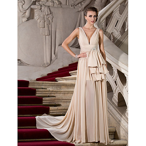 A-Line Open Back Formal Evening Military Ball Dress Plunging Neck Sleeveless Sweep / Brush Train Chiffon with Draping Split Front 2021
A-Line Open Back Formal Evening Military Ball Dress Plunging Neck Sleeveless Sweep / Brush Train Chiffon with Draping Split Front 2021