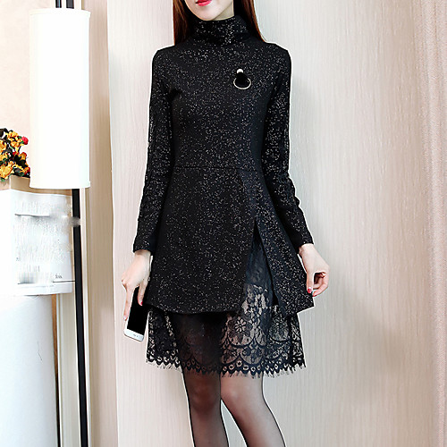 Women's A Line Dress Short Mini Dress Black Long Sleeve Patchwork Fall Winter Turtleneck Streetwear Boho Going out Lace
Women's A Line Dress Short Mini Dress Black Long Sleeve Patchwork Fall Winter Turtleneck Streetwear Boho Going out Lace