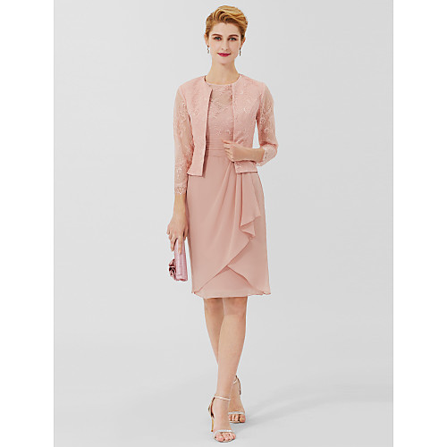 Sheath / Column Mother of the Bride Dress Classic & Timeless Elegant & Luxurious Convertible Dress Jewel Neck Knee Length Chiffon Sheer Lace 3/4 Length Sleeve with Sash / Ribbon 2021
Sheath / Column Mother of the Bride Dress Classic & Timeless Elegant & Luxurious Convertible Dress Jewel Neck Knee Length Chiffon Sheer Lace 3/4 Length Sleeve with Sash / Ribbon 2021