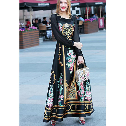 Women's Swing Dress Maxi long Dress Black Long Sleeve Floral Print Spring Round Neck Going out S M L XL
Women's Swing Dress Maxi long Dress Black Long Sleeve Floral Print Spring Round Neck Going out S M L XL