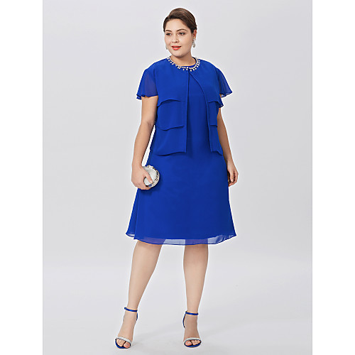 Sheath / Column Mother of the Bride Dress Classic & Timeless Elegant & Luxurious Plus Size Jewel Neck Knee Length Chiffon Short Sleeve with Crystals Tiered 2021
Sheath / Column Mother of the Bride Dress Classic & Timeless Elegant & Luxurious Plus Size Jewel Neck Knee Length Chiffon Short Sleeve with Crystals Tiered 2021