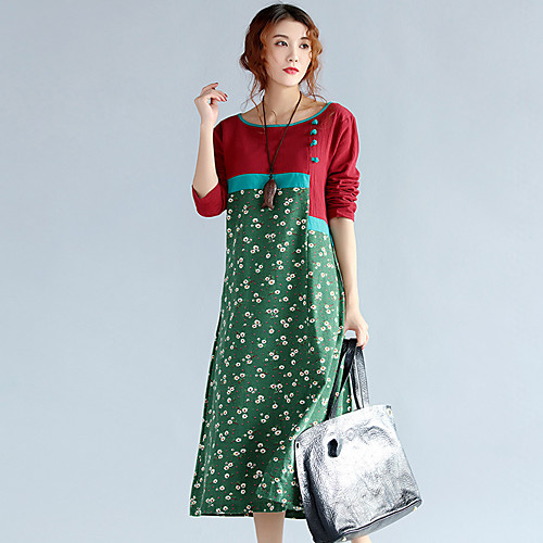 Women's Swing Dress Midi Dress Green Long Sleeve Color Block Fall Spring Round Neck Basic Loose M L XL / Cotton / Cotton
Women's Swing Dress Midi Dress Green Long Sleeve Color Block Fall Spring Round Neck Basic Loose M L XL / Cotton / Cotton