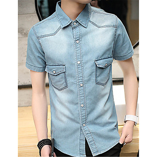 Men's Shirt Solid Colored Short Sleeve Daily Slim Tops Casual Dark Blue Light Blue / Summer
Men's Shirt Solid Colored Short Sleeve Daily Slim Tops Casual Dark Blue Light Blue / Summer