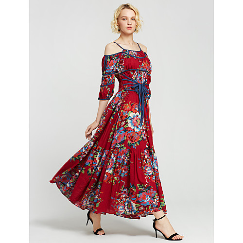 Women's Swing Dress Maxi long Dress Red Short Sleeve Red Floral Print Summer Asymmetrical Chinoiserie Boho S M L / Cotton / Cotton
Women's Swing Dress Maxi long Dress Red Short Sleeve Red Floral Print Summer Asymmetrical Chinoiserie Boho S M L / Cotton / Cotton