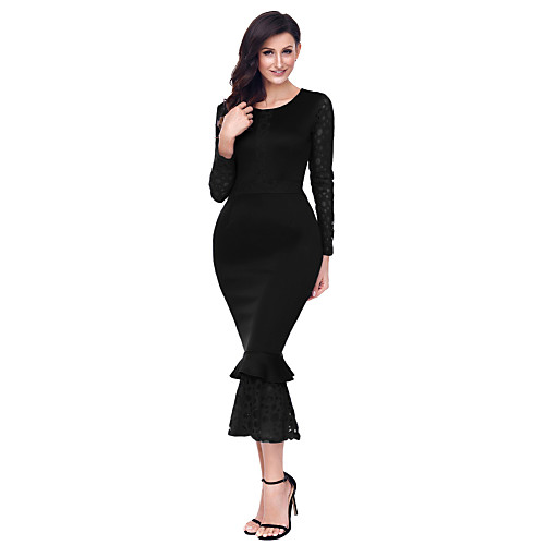 Women's Sheath Dress Midi Dress Blue Blushing Pink Black Red Long Sleeve Solid Colored Lace Winter Round Neck Party Club Skinny Ruffle S M L XL / High Waist
Women's Sheath Dress Midi Dress Blue Blushing Pink Black Red Long Sleeve Solid Colored Lace Winter Round Neck Party Club Skinny Ruffle S M L XL / High Waist