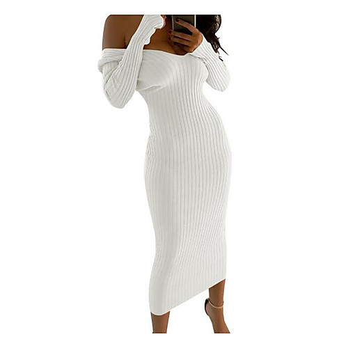 Women's Sweater Jumper Dress Midi Dress Khaki White Black Brown Long Sleeve Solid Colored Fall V Neck Streetwear Going out Skinny S M L XL / Sexy
Women's Sweater Jumper Dress Midi Dress Khaki White Black Brown Long Sleeve Solid Colored Fall V Neck Streetwear Going out Skinny S M L XL / Sexy
