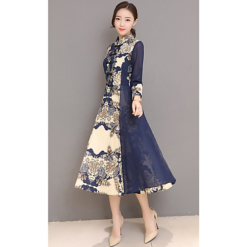 Women's A Line Dress Midi Dress Blue 3/4 Length Sleeve Color Block Spring Summer Stand Collar Chinoiserie S M L XL XXL / Cotton / Cotton
Women's A Line Dress Midi Dress Blue 3/4 Length Sleeve Color Block Spring Summer Stand Collar Chinoiserie S M L XL XXL / Cotton / Cotton