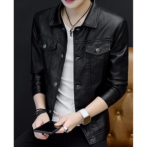 Men's Faux Leather Jacket Going out Fall Winter Regular Coat Shirt Collar Streetwear Jacket Long Sleeve Solid Colored Green Black / Plus Size
Men's Faux Leather Jacket Going out Fall Winter Regular Coat Shirt Collar Streetwear Jacket Long Sleeve Solid Colored Green Black / Plus Size