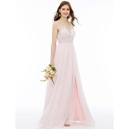 A-Line Illusion Neck Floor Length Chiffon / Floral Lace Bridesmaid Dress with Sash / Ribbon / Appliques
A-Line Illusion Neck Floor Length Chiffon / Floral Lace Bridesmaid Dress with Sash / Ribbon / Appliques