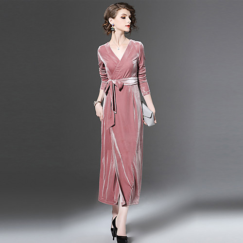 Women's Loose Midi Dress Blushing Pink Long Sleeve Dusty Rose Solid Colored Fall V Neck Simple Holiday Velvet S M L XL 
Women's Loose Midi Dress Blushing Pink Long Sleeve Dusty Rose Solid Colored Fall V Neck Simple Holiday Velvet S M L XL