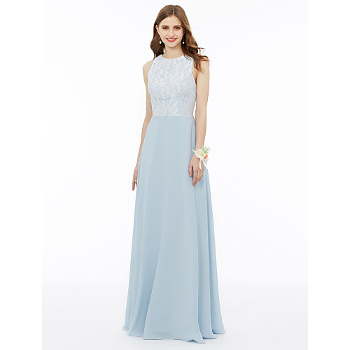 Ball Gown / A-Line Jewel Neck Floor Length Chiffon / Metallic Lace Bridesmaid Dress with Pleats / Draping / Appliques
Ball Gown / A-Line Jewel Neck Floor Length Chiffon / Metallic Lace Bridesmaid Dress with Pleats / Draping / Appliques
