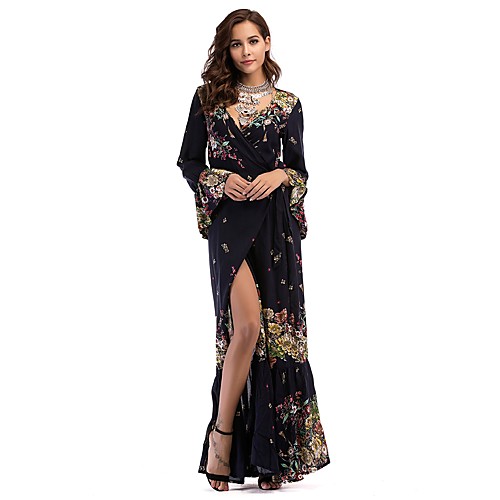 Women's Wrap Dress Maxi long Dress Black Navy Blue Long Sleeve Floral Print Spring V Neck Going out Flare Cuff Sleeve Floral L XL XXL 3XL
Women's Wrap Dress Maxi long Dress Black Navy Blue Long Sleeve Floral Print Spring V Neck Going out Flare Cuff Sleeve Floral L XL XXL 3XL