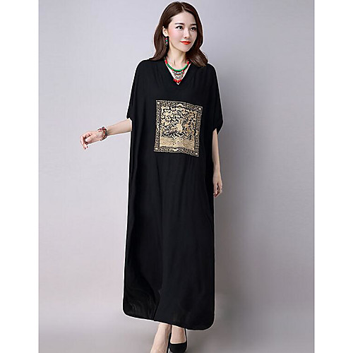 Women's Loose Maxi long Dress Black Short Sleeve Print Spring Summer V Neck Going out Oversized M / Cotton / Cotton
Women's Loose Maxi long Dress Black Short Sleeve Print Spring Summer V Neck Going out Oversized M / Cotton / Cotton