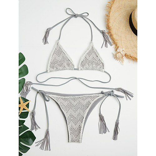 Women's Solid Tassel Bikini Swimsuit Solid Colored Heart Butterly Style Modern Style Swimwear Bathing Suits Gray
Women's Solid Tassel Bikini Swimsuit Solid Colored Heart Butterly Style Modern Style Swimwear Bathing Suits Gray
