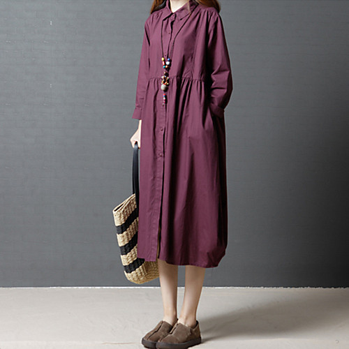 Women's Loose Midi Dress Purple Black Long Sleeve Solid Colored Pleated Spring Shirt Collar Going out M L XL XXL / Cotton / Cotton
Women's Loose Midi Dress Purple Black Long Sleeve Solid Colored Pleated Spring Shirt Collar Going out M L XL XXL / Cotton / Cotton