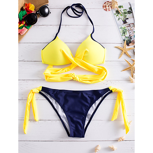 Women's Bikini Swimsuit Criss Cross Color Block Blue Yellow Blushing Pink Swimwear Halter Neck Bathing Suits / Sexy
Women's Bikini Swimsuit Criss Cross Color Block Blue Yellow Blushing Pink Swimwear Halter Neck Bathing Suits / Sexy