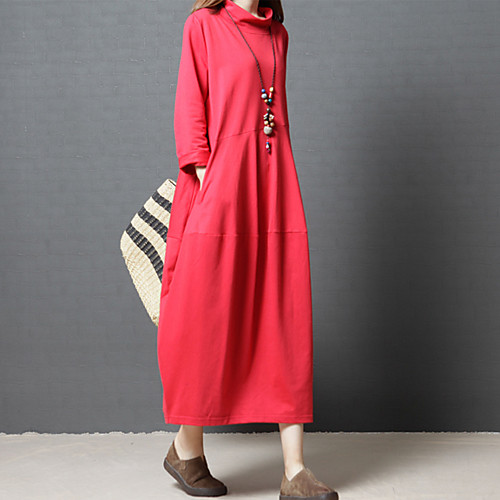 Women's Loose Midi Dress Red Navy Blue Long Sleeve Red Solid Color Spring Turtleneck Basic M L XL XXL / Cotton / Cotton
Women's Loose Midi Dress Red Navy Blue Long Sleeve Red Solid Color Spring Turtleneck Basic M L XL XXL / Cotton / Cotton