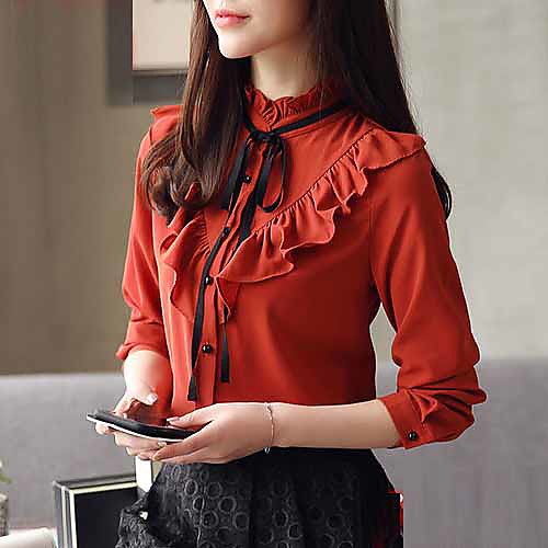 Women's Blouse Solid Colored Bow Long Sleeve Daily Tops Active White Red
Women's Blouse Solid Colored Bow Long Sleeve Daily Tops Active White Red