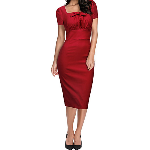 Women's Sheath Dress Midi Dress Blue Black Red Short Sleeve Red Solid Colored Bow Spring Summer Square Neck Slim S M L XL XXL / High Waist
Women's Sheath Dress Midi Dress Blue Black Red Short Sleeve Red Solid Colored Bow Spring Summer Square Neck Slim S M L XL XXL / High Waist