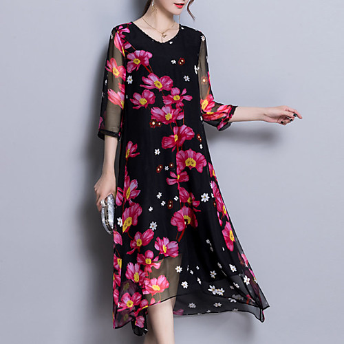 Women's Loose Midi Dress Black 3/4 Length Sleeve Floral Print Spring V Neck Sophisticated Going out Loose M L XL XXL 3XL / Plus Size / Plus Size
Women's Loose Midi Dress Black 3/4 Length Sleeve Floral Print Spring V Neck Sophisticated Going out Loose M L XL XXL 3XL / Plus Size / Plus Size