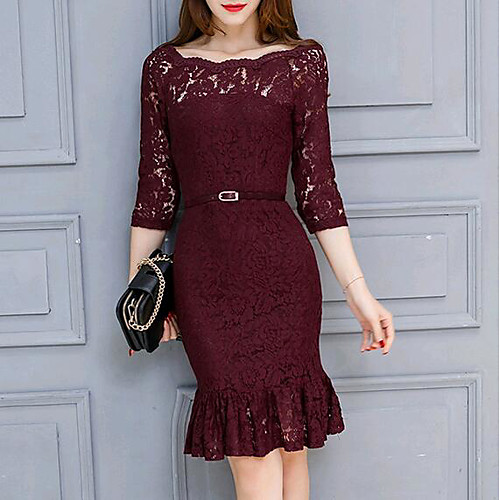 Women's Bodycon Short Mini Dress Wine Black 3/4 Length Sleeve Solid Colored Lace Spring Round Neck Ruffle S M L XL XXL / Cotton / Cotton
Women's Bodycon Short Mini Dress Wine Black 3/4 Length Sleeve Solid Colored Lace Spring Round Neck Ruffle S M L XL XXL / Cotton / Cotton
