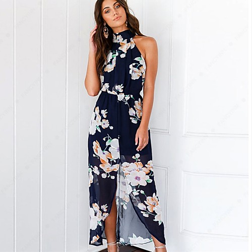 Women's Chiffon Dress Knee Length Dress Blue Sleeveless Floral Print Summer Halter Neck Party Club Floral S M L XL / Sexy
Women's Chiffon Dress Knee Length Dress Blue Sleeveless Floral Print Summer Halter Neck Party Club Floral S M L XL / Sexy