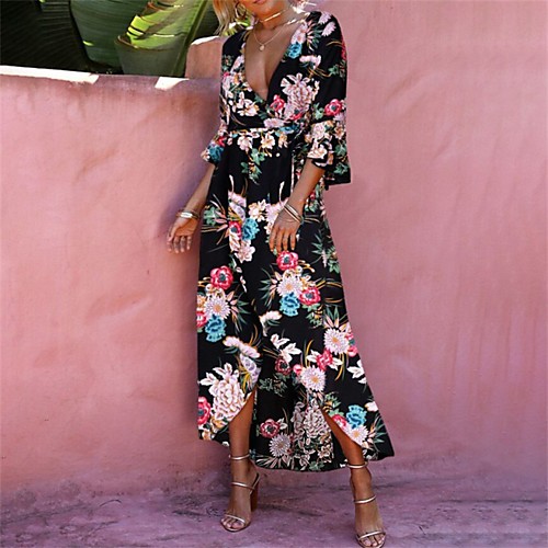 Women's Sheath Dress Maxi long Dress Khaki Black Red Light Green Navy Blue Half Sleeve Floral Print Fall Summer Deep V Boho Going out Flare Cuff Sleeve Floral S M L XL XXL / Sexy
Women's Sheath Dress Maxi long Dress Khaki Black Red Light Green Navy Blue Half Sleeve Floral Print Fall Summer Deep V Boho Going out Flare Cuff Sleeve Floral S M L XL XXL / Sexy