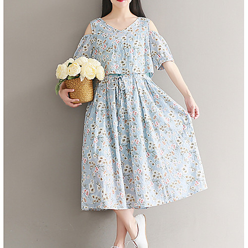 Women's Midi Dress Light Blue Short Sleeve Floral Print Summer Round Neck Loose M L XL XXL
Women's Midi Dress Light Blue Short Sleeve Floral Print Summer Round Neck Loose M L XL XXL