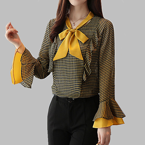Women's Blouse Houndstooth Long Sleeve Daily Tops Basic Streetwear Yellow Gray
Women's Blouse Houndstooth Long Sleeve Daily Tops Basic Streetwear Yellow Gray
