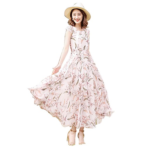 Women's Chiffon Dress Maxi long Dress Blushing Pink Short Sleeve Floral Print Spring Summer Round Neck Streetwear Holiday Going out Slim S M L XL XXL 3XL / Plus Size / High Waist / Plus Size
Women's Chiffon Dress Maxi long Dress Blushing Pink Short Sleeve Floral Print Spring Summer Round Neck Streetwear Holiday Going out Slim S M L XL XXL 3XL / Plus Size / High Waist / Plus Size