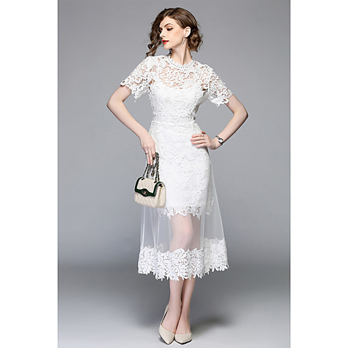 Women's A Line Dress Midi Dress White Short Sleeve Solid Colored Lace Summer Round Neck Slim M L XL XXL
Women's A Line Dress Midi Dress White Short Sleeve Solid Colored Lace Summer Round Neck Slim M L XL XXL