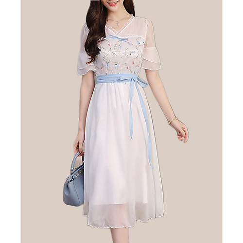 Women's Chiffon Dress Midi Dress White Short Sleeve Floral Embroidered Summer V Neck Holiday S M L XL
Women's Chiffon Dress Midi Dress White Short Sleeve Floral Embroidered Summer V Neck Holiday S M L XL