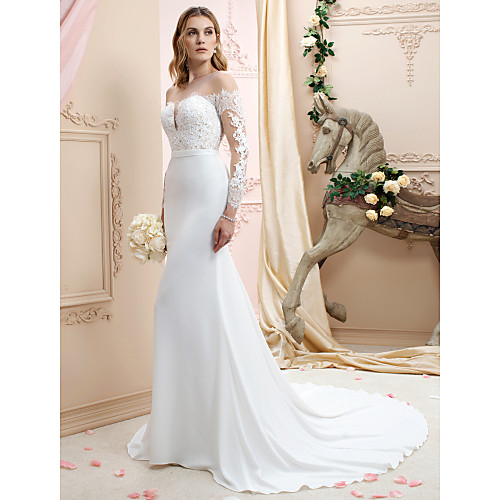 Mermaid / Trumpet Wedding Dresses Bateau Neck Court Train Chiffon Corded Lace Long Sleeve Romantic Sexy See-Through Backless Illusion Sleeve with Buttons Appliques 2021
Mermaid / Trumpet Wedding Dresses Bateau Neck Court Train Chiffon Corded Lace Long Sleeve Romantic Sexy See-Through Backless Illusion Sleeve with Buttons Appliques 2021
