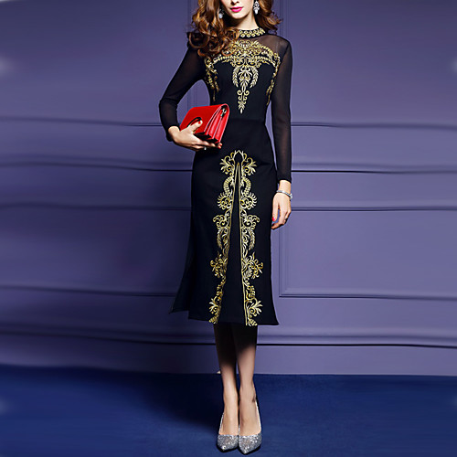 Women's Sheath Dress Midi Dress Black Long Sleeve Black Solid Colored Spring Summer Round Neck Hot Slim Embroidery S M L XL XXL 3XL / Plus Size / Plus Size
Women's Sheath Dress Midi Dress Black Long Sleeve Black Solid Colored Spring Summer Round Neck Hot Slim Embroidery S M L XL XXL 3XL / Plus Size / Plus Size