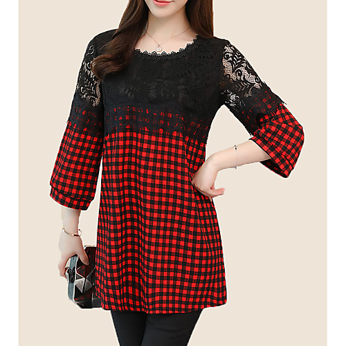 Women's T shirt Houndstooth Plus Size Lace 3/4 Length Sleeve Daily Tops Basic Black Red
Women's T shirt Houndstooth Plus Size Lace 3/4 Length Sleeve Daily Tops Basic Black Red