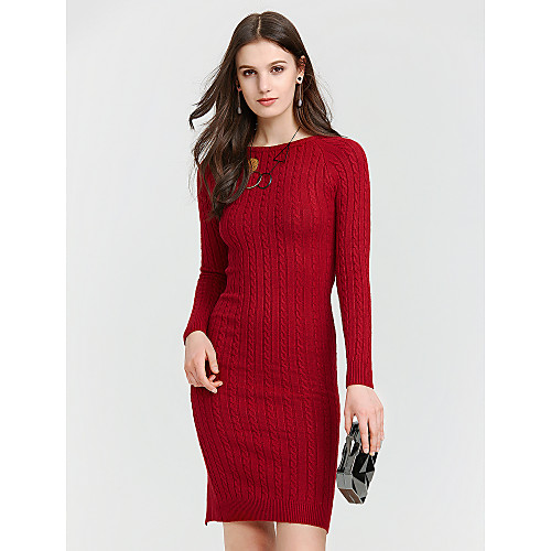 Women's Sweater Jumper Dress Midi Dress Wine Red Gray Khaki Green Black Long Sleeve Red Solid Colored Print Fall Spring Round Neck Slim One-Size
Women's Sweater Jumper Dress Midi Dress Wine Red Gray Khaki Green Black Long Sleeve Red Solid Colored Print Fall Spring Round Neck Slim One-Size