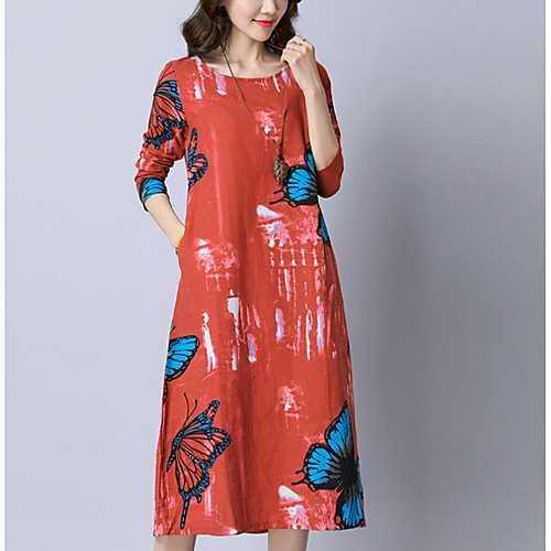 Women's Swing Dress Midi Dress Blue Red Light Green Long Sleeve Solid Colored Spring Round Neck Loose M L XL XXL / Low Waist
Women's Swing Dress Midi Dress Blue Red Light Green Long Sleeve Solid Colored Spring Round Neck Loose M L XL XXL / Low Waist