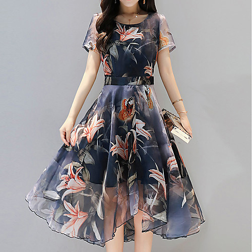 Women's Sheath Dress Knee Length Dress Navy Blue Short Sleeve Floral Print Summer Round Neck Sophisticated Boho Holiday Belt Not Included Slim Floral S M L XL XXL
Women's Sheath Dress Knee Length Dress Navy Blue Short Sleeve Floral Print Summer Round Neck Sophisticated Boho Holiday Belt Not Included Slim Floral S M L XL XXL