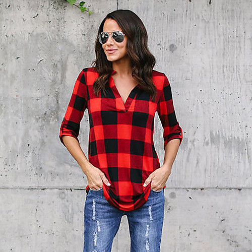 Women's Shirt Plaid Check Color Block Long Sleeve Shirt Collar Streetwear Tops Cotton White Blue Red
Women's Shirt Plaid Check Color Block Long Sleeve Shirt Collar Streetwear Tops Cotton White Blue Red