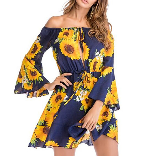 Women's Shift Dress Short Mini Dress Blue Yellow 3/4 Length Sleeve Sun Flower Floral Print Summer Off Shoulder Holiday Flare Cuff Sleeve Floral S M L XL
Women's Shift Dress Short Mini Dress Blue Yellow 3/4 Length Sleeve Sun Flower Floral Print Summer Off Shoulder Holiday Flare Cuff Sleeve Floral S M L XL