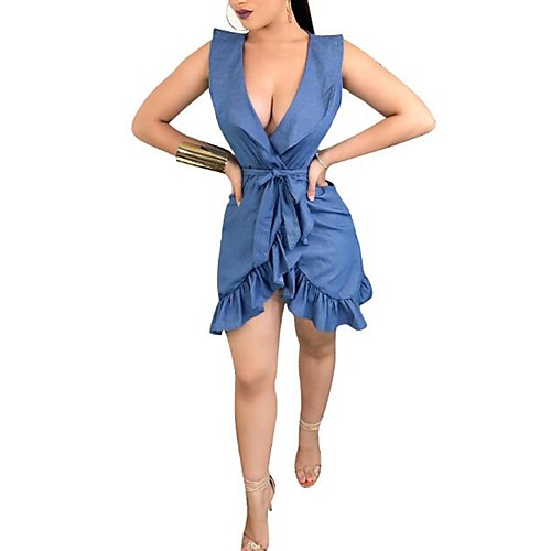 Women's Sheath Dress Short Mini Dress Blue Sleeveless Color Block Ruffle Summer Deep V Streetwear Sophisticated Club Slim Ruffle S M L XL XXL / Plus Size / Plus Size / Sexy
Women's Sheath Dress Short Mini Dress Blue Sleeveless Color Block Ruffle Summer Deep V Streetwear Sophisticated Club Slim Ruffle S M L XL XXL / Plus Size / Plus Size / Sexy
